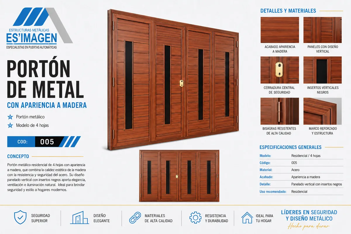 Ficha de diseño del portón de metal PCOD005