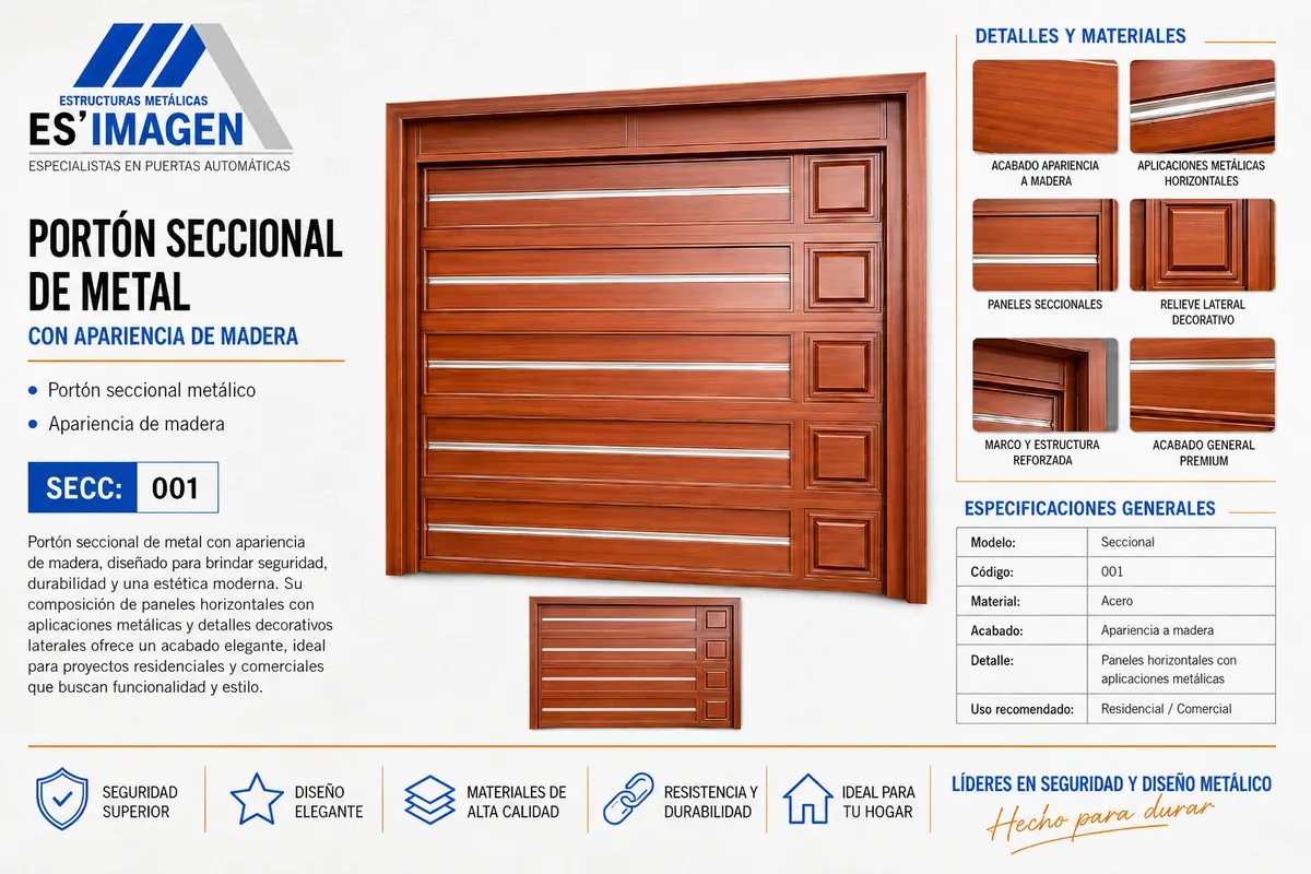 Ficha de diseño del portón de metal PSECC001